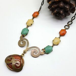 Jan Michaels of San Fran Mid-Century Modern Semi Precious Stones on Bronze Pend